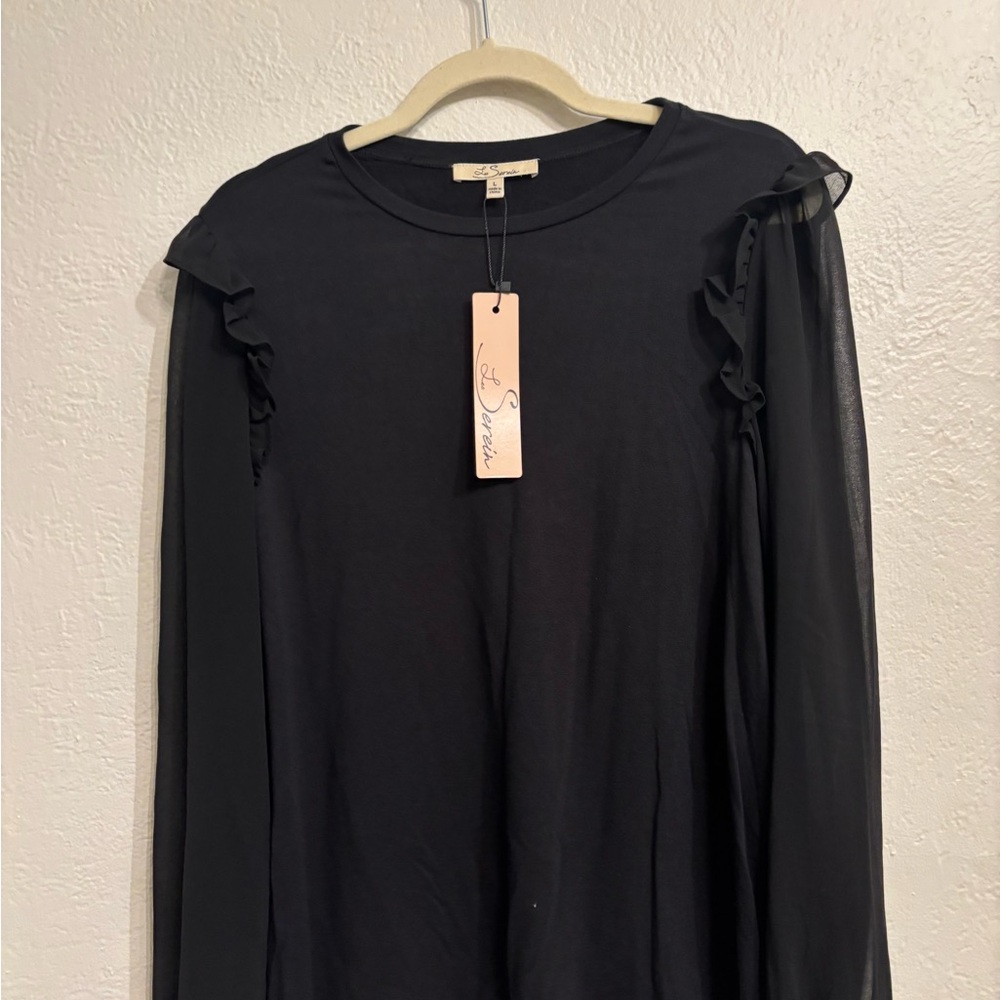 Chic Black Ruffle Sleeve Blouse
